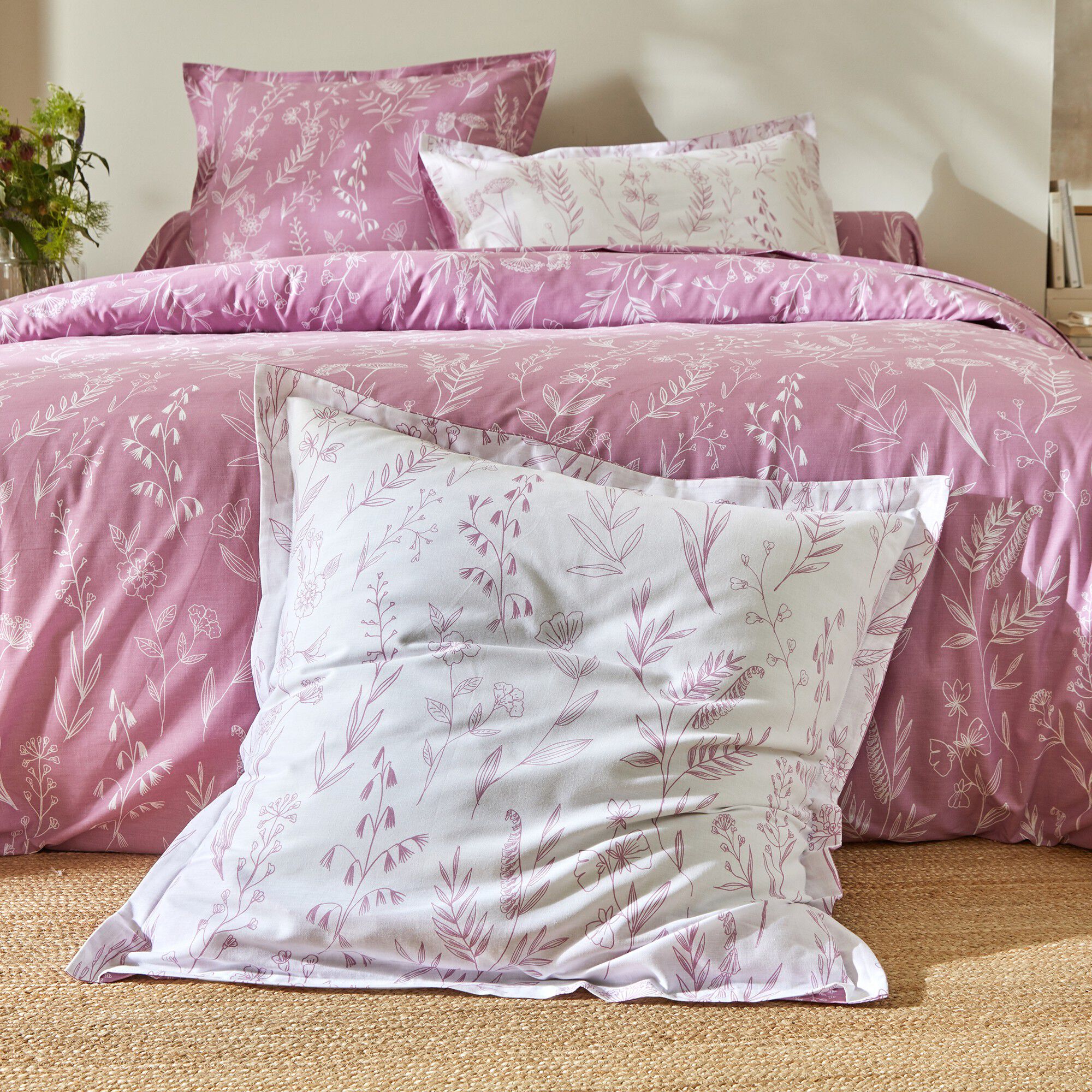 Linge de lit Alessia en coton imprimé fleuri