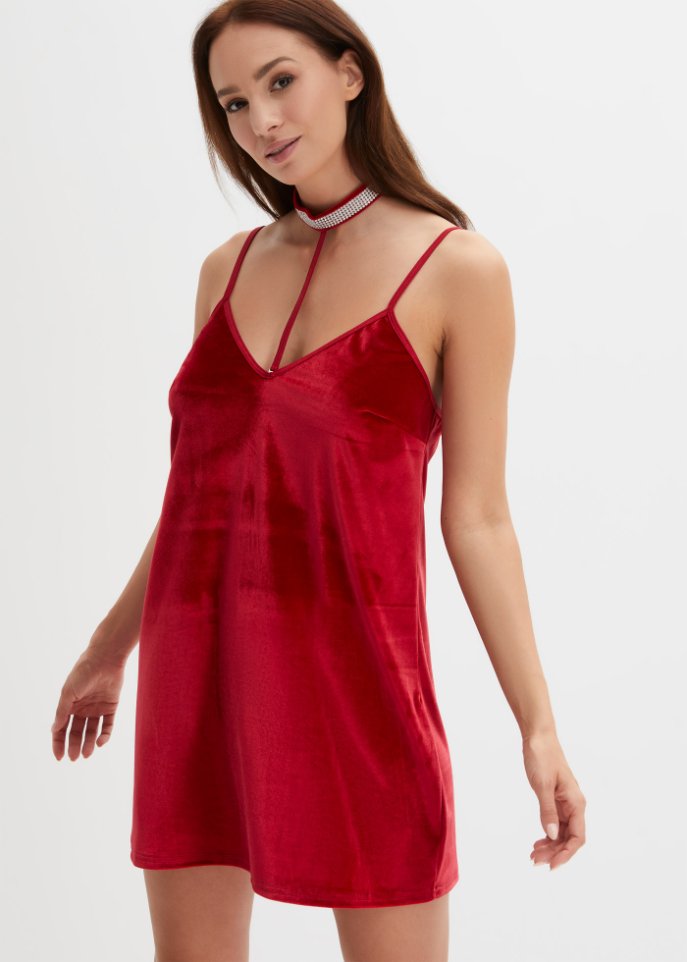 Samtkleid mit abnehmbarem Glitzerchoker (2-tlg. Set)