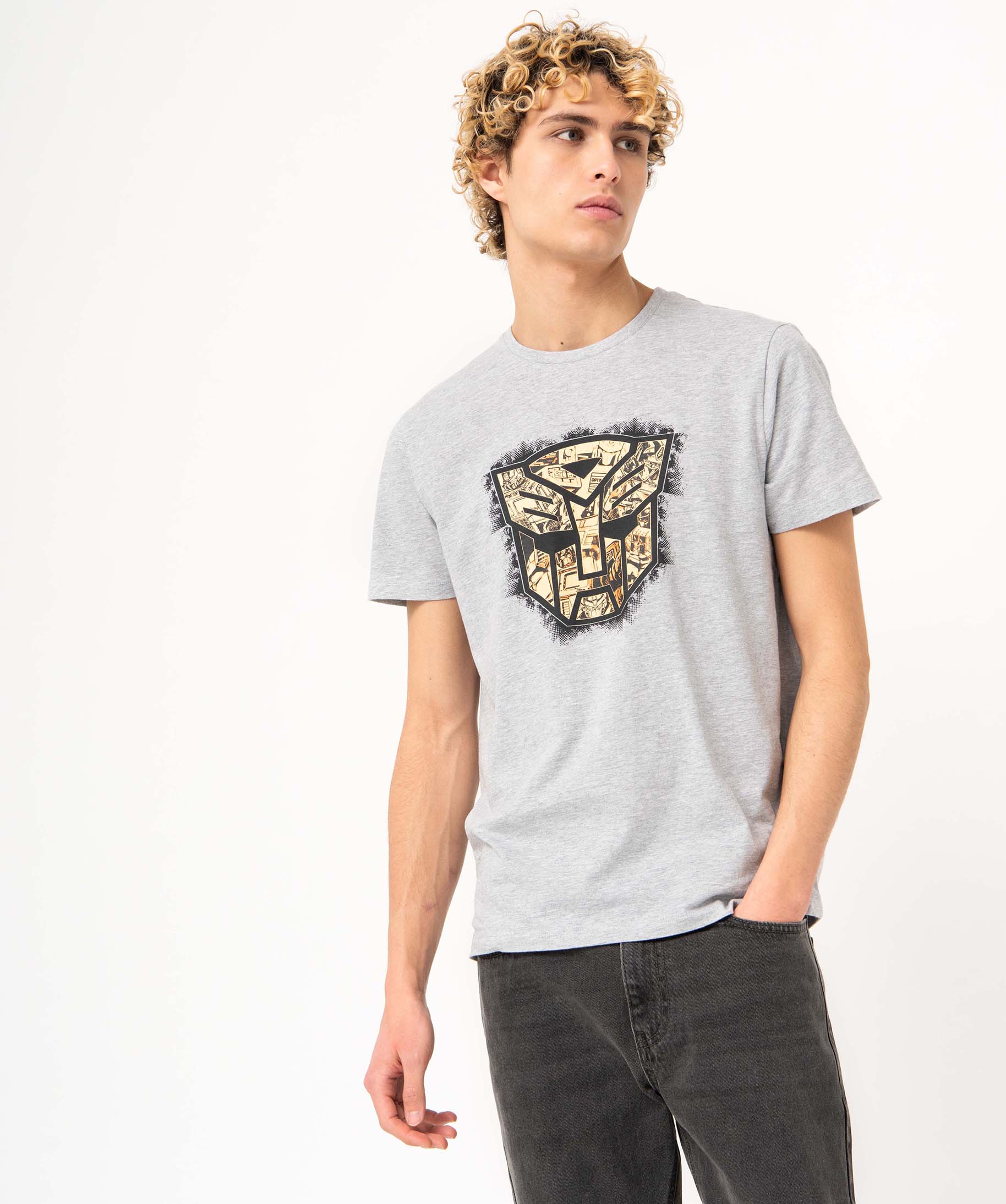 Tee-shirt homme imprimé à manches courtes - Transformers gris clair | GEMO
