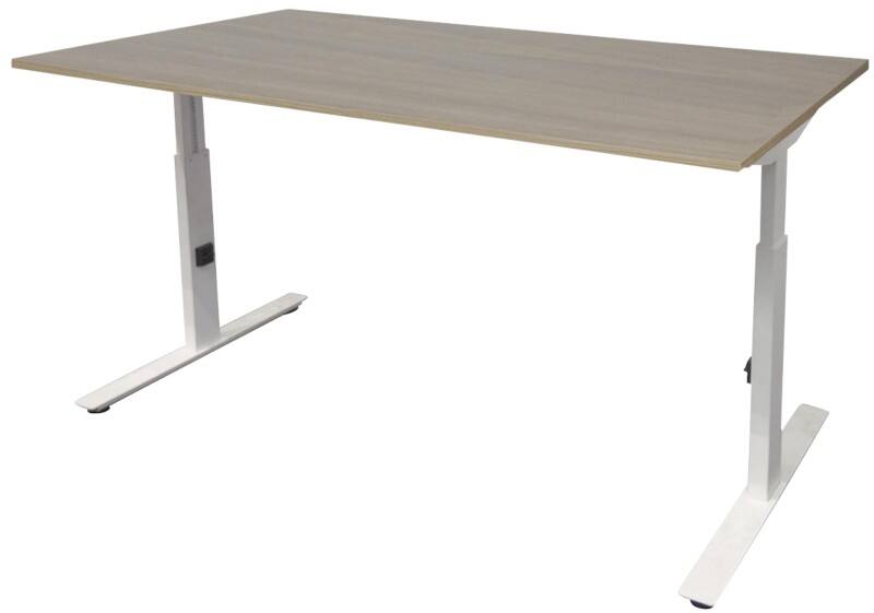 Schaffenburg Höhenverstellbar Sitz-Stehschreibtisch Rechteckig Eiche Holz Weiß T-Fuß 1.200 x 800 x 855 mm