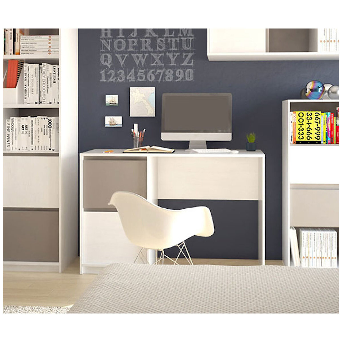 Schreibtisch Mati Computertisch 120x60cm grifflos mit 2 Schubladen