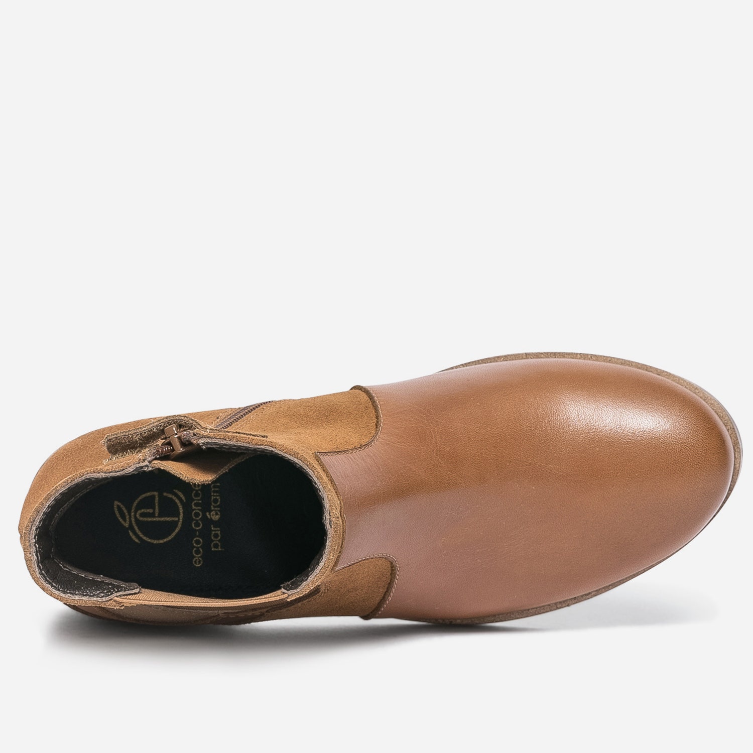 Boots camel en cuir à détails cuivrés