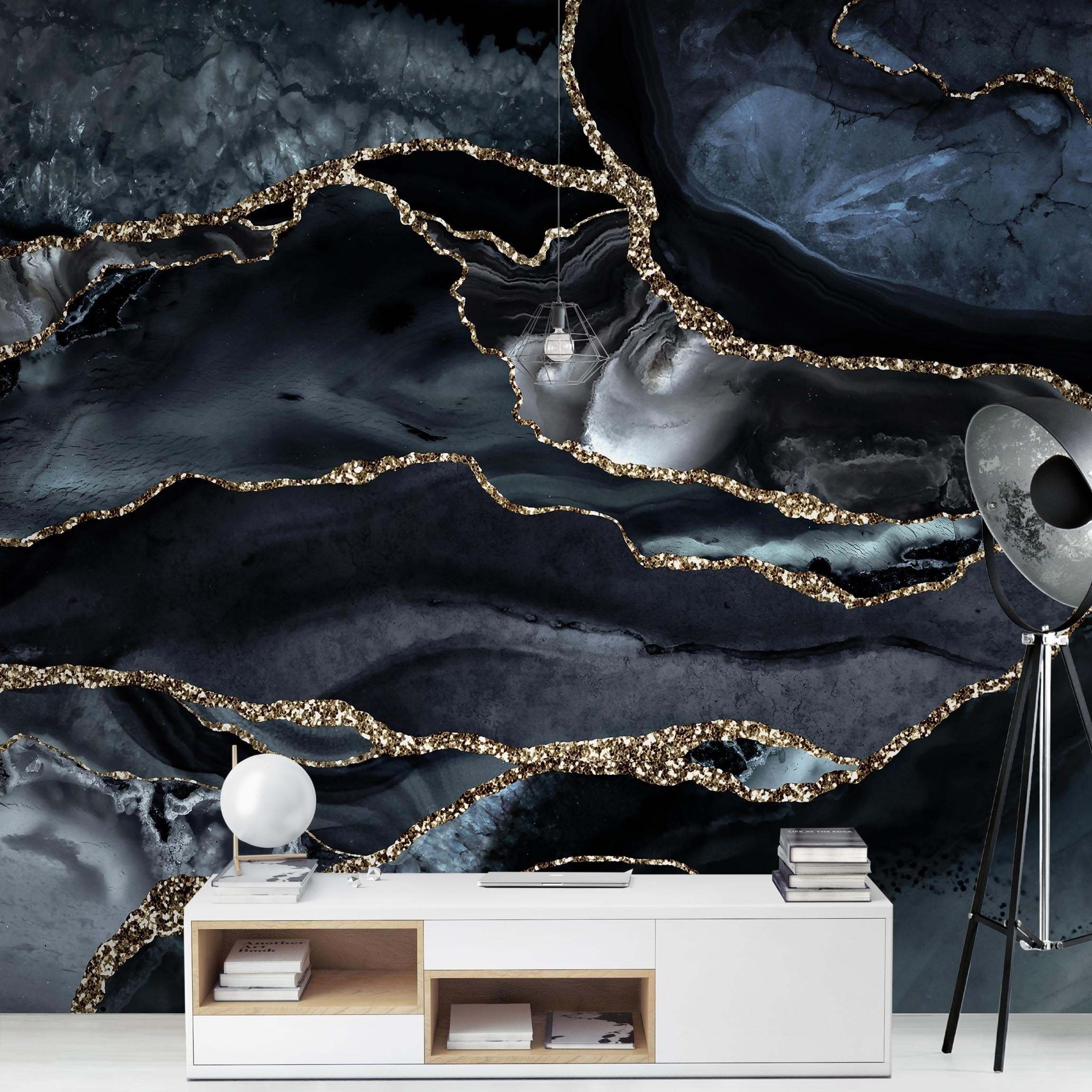 Bilderdepot24 Vliestapete Abstrakt Schwarz Glitzer Gold Tapete Wanddeko Modern Kunst, Glatt, Matt, (Inklusive Gratis-Kleister oder selbstklebend), Wohnzimmer Schlafzimmer Küche Flur Fototapete Motivtapete Wandtapete