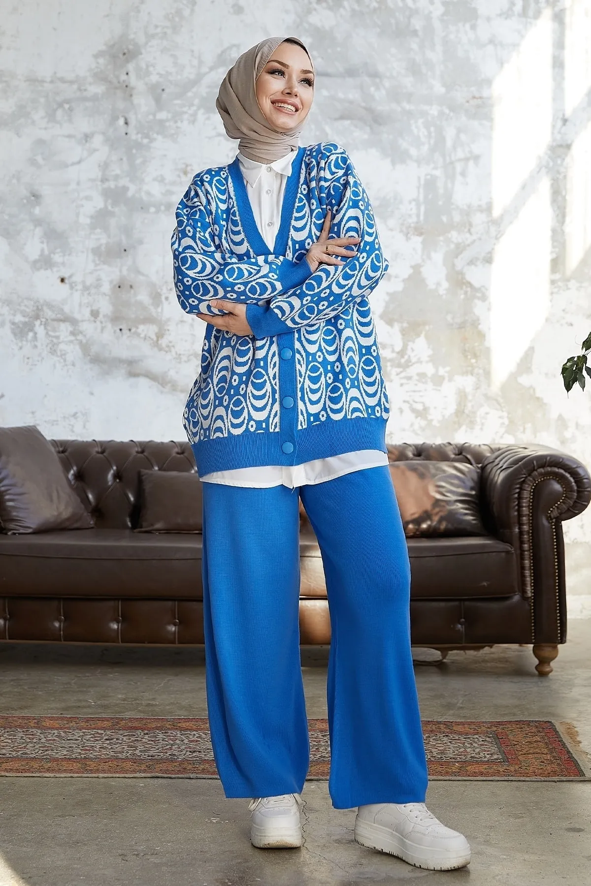InStyle  Amira gemustertes Strick-Doppelset – Indigo
