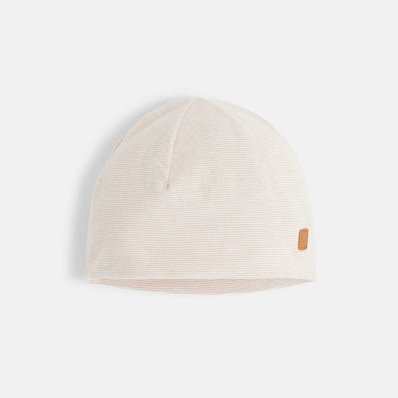 Bonnet fines rayures blanc bébé garçon