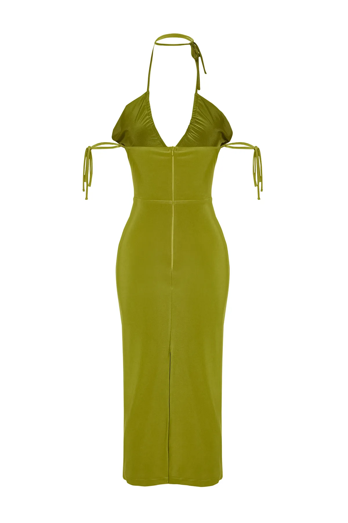 Trendyol Collection  Zeynep Tosun Ölgrünes gestricktes Abendkleid - Fenster und Accessoire detailliert TCLSS24EL00000