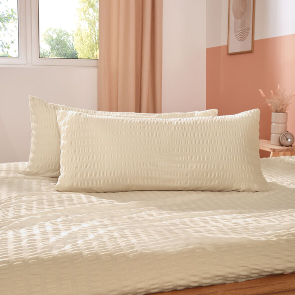 Jersey Seersucker Kopfkissenbezüge, beige, 2er Set