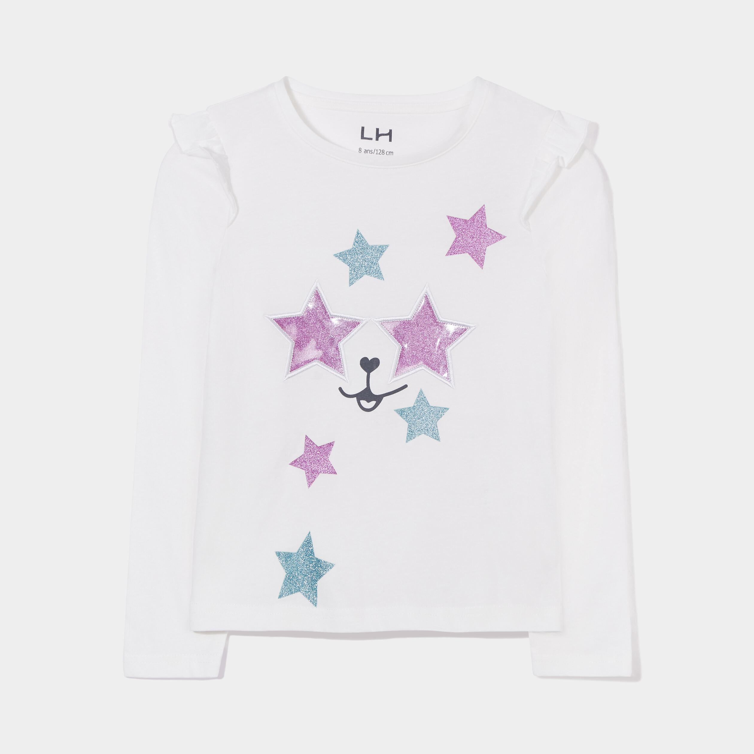 T-shirt à volants et paillettes coton ivoire fille | La Halle