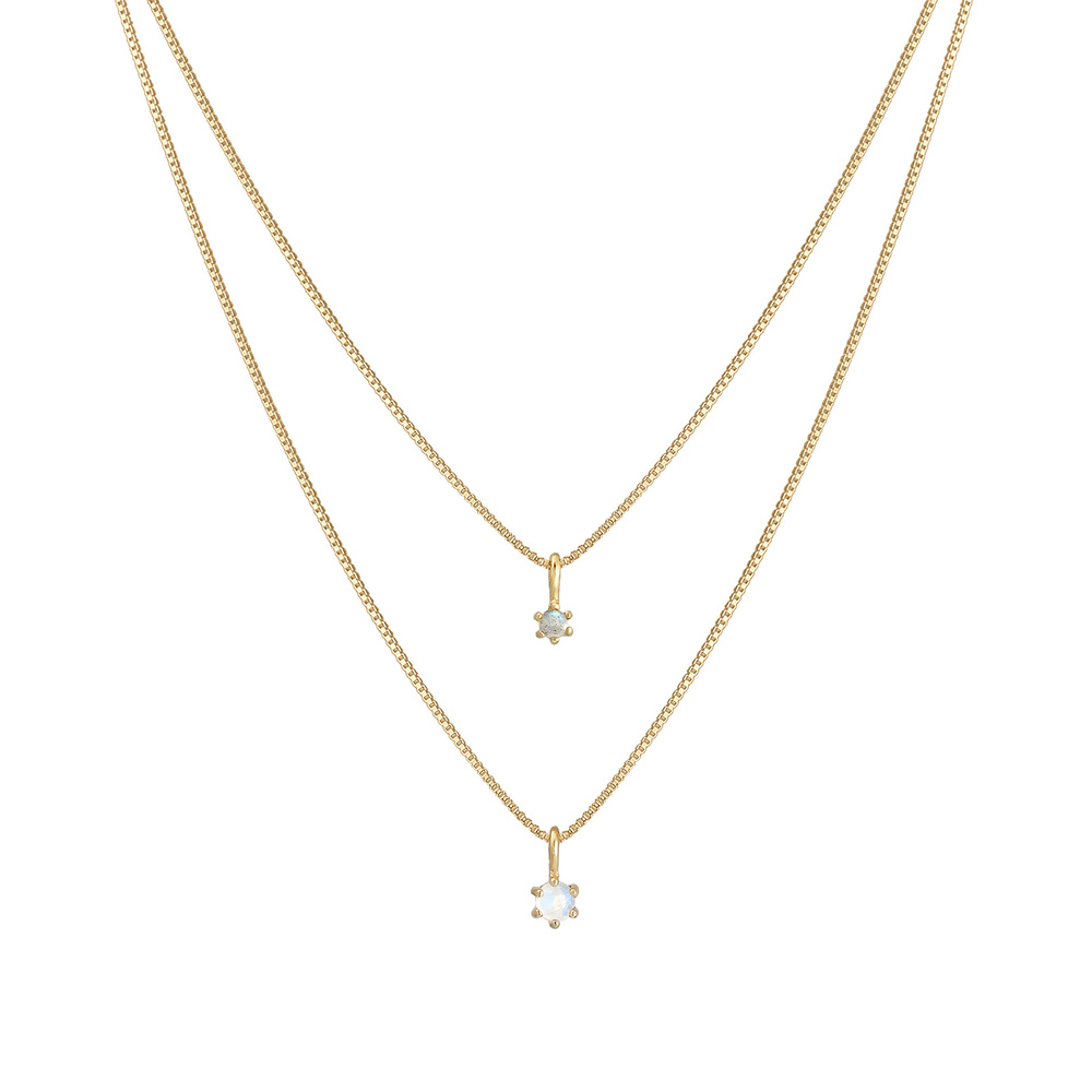 Elli PREMIUM Elli PREMIUM Collier Layer Look Élégant avec Pierre de Lune Collier Femme - (925/ collier