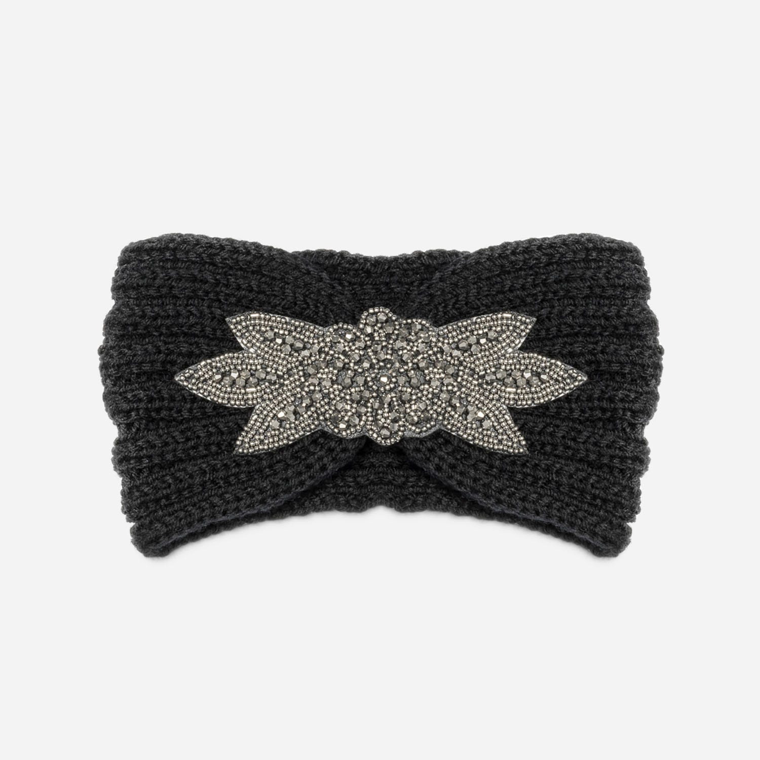 Headband-bijou TEXTO noir en maille