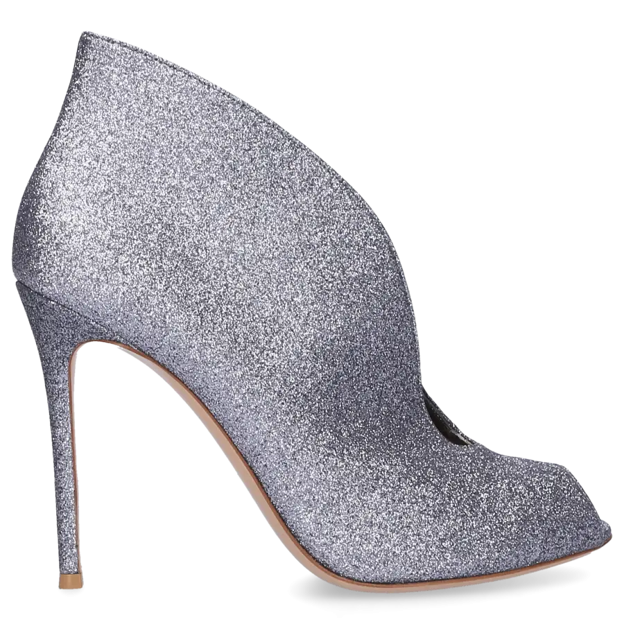 Gianvito Rossi - High Heel Peeptoes Kalbsleder Glitter Glitzer grau silber - grau