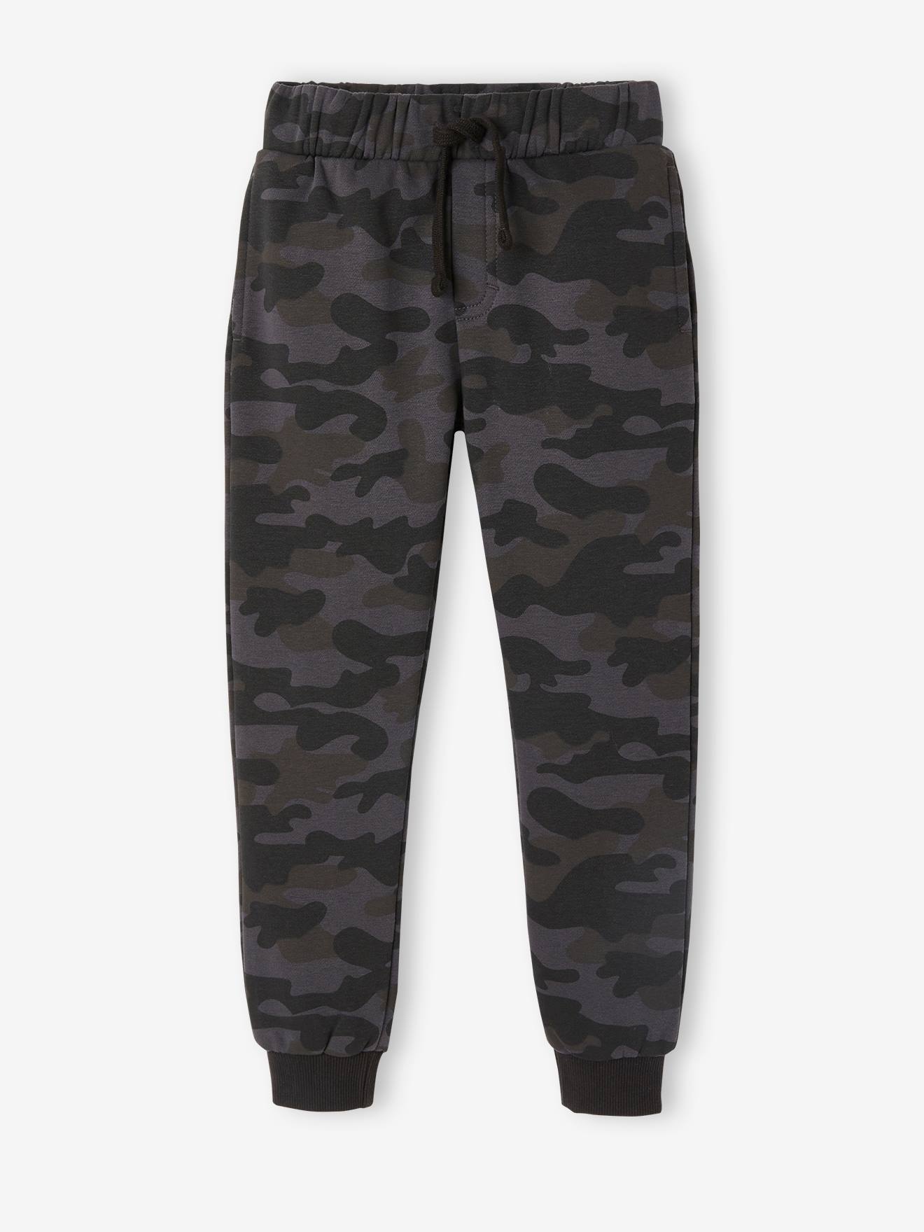 Pantalon jogging camouflage garçon en molleton noir imprimé