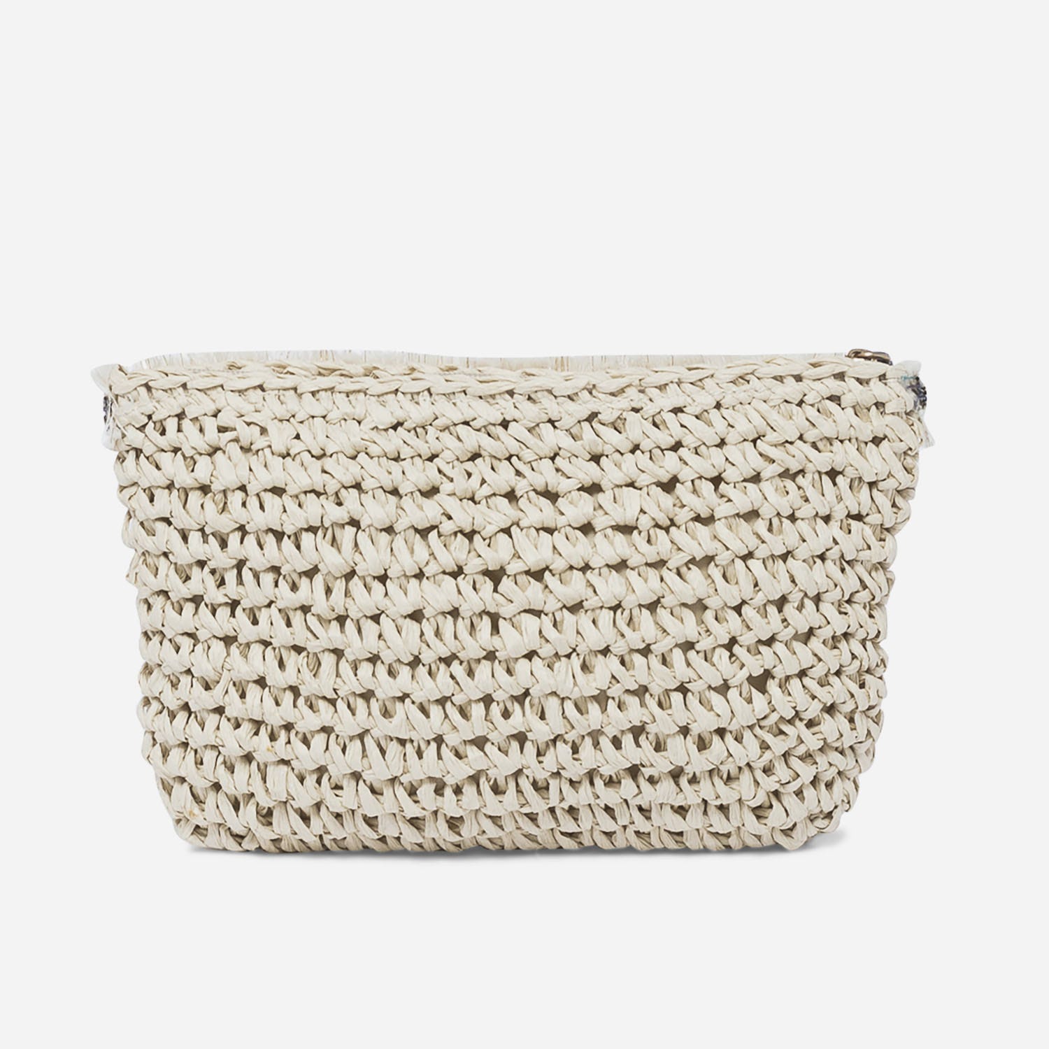Pochette beige imitation raphia à galon frangé