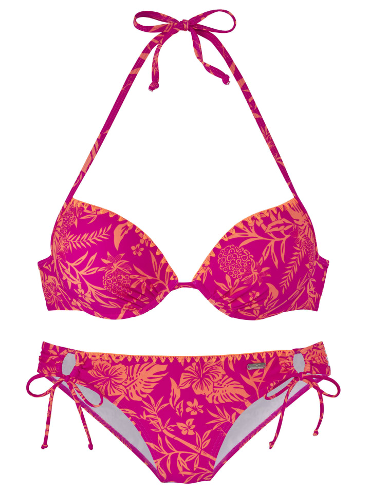 Venice Beach Push-Up-Bikini in orange-pink bedruckt günstig kaufen