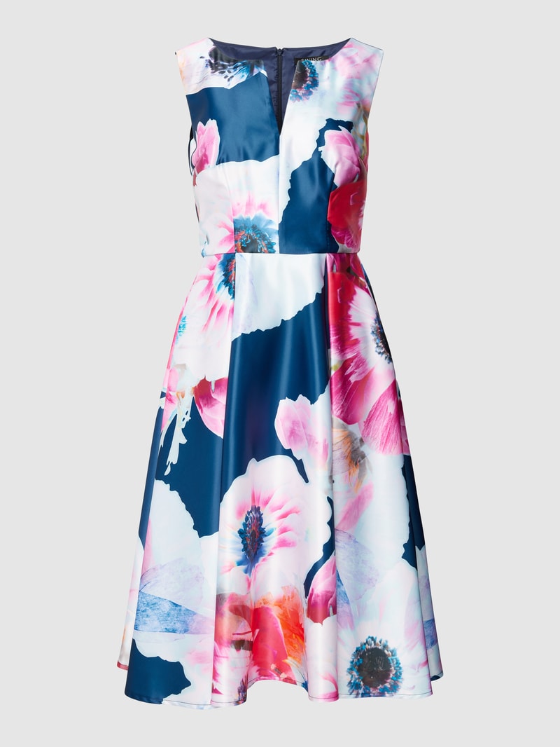 Cocktailkleid mit floralem Muster in marineblau meliert