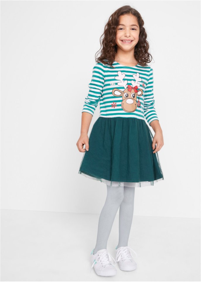 Weihnachtliches Mädchen Jerseykleid mit Tüll