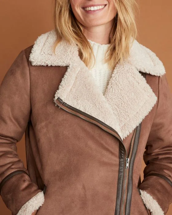 Blouson asymétrique intérieur moutonné