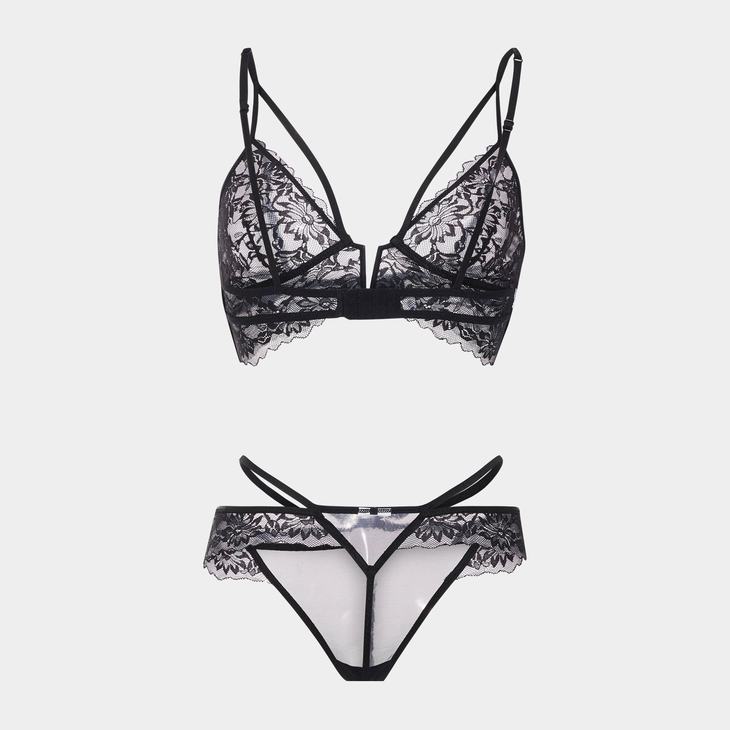 Ensemble soutien-gorge et string noir femme | La Halle