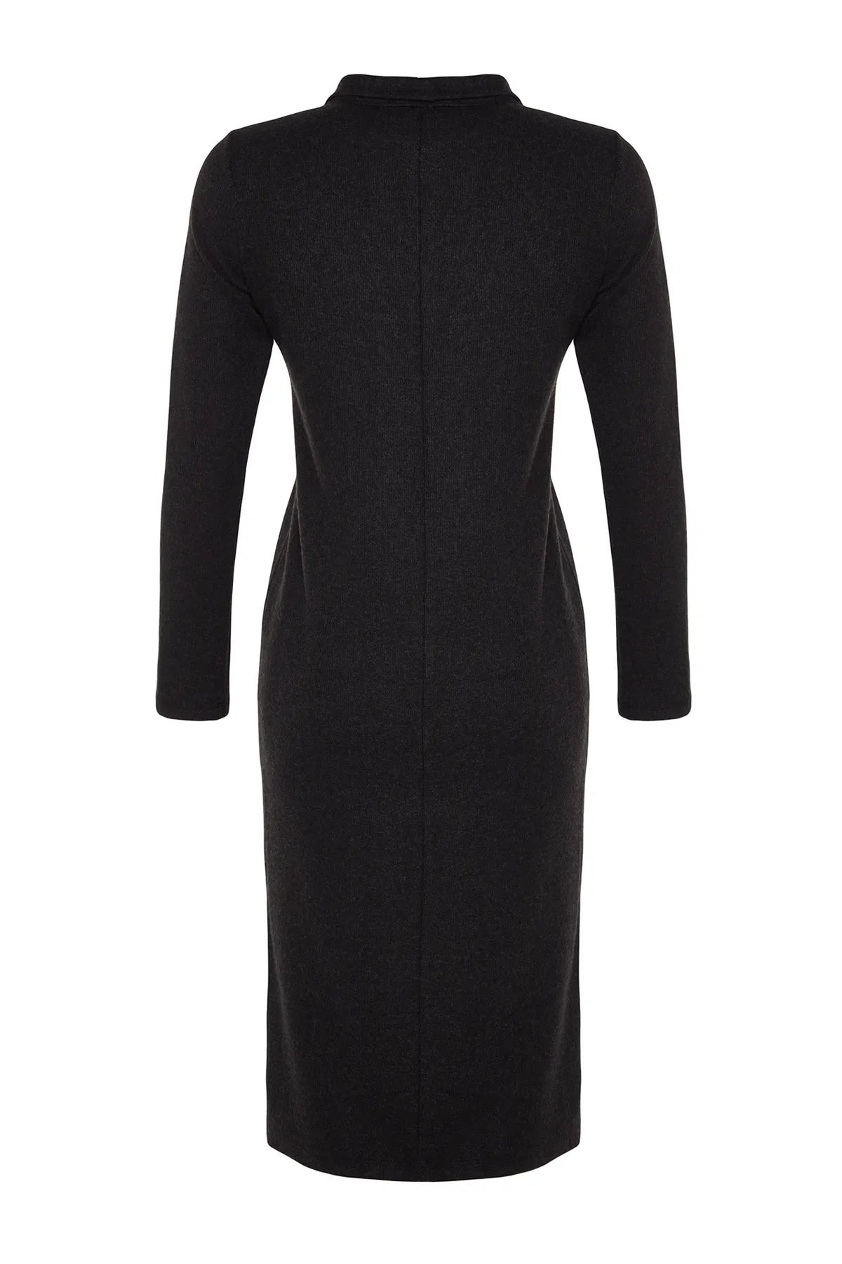 Trendyol Collection  Anthrazitfarbenes Midi-Strickkleid im Thessaloniki-/Strickwaren-Look mit hohem Kragen und Schlitz und Reißverschluss TWOAW24EL00597