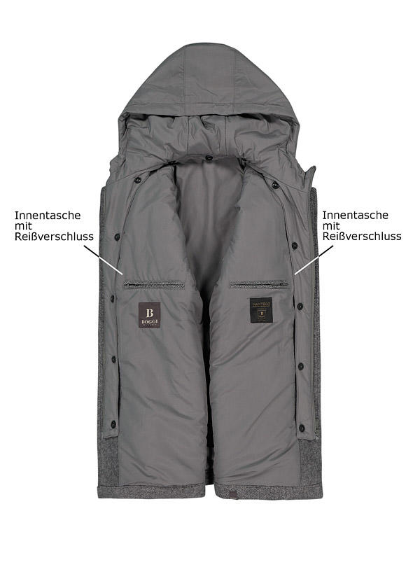 BOGGI MILANO, Jacke, Wolle wattiert, grau meliert