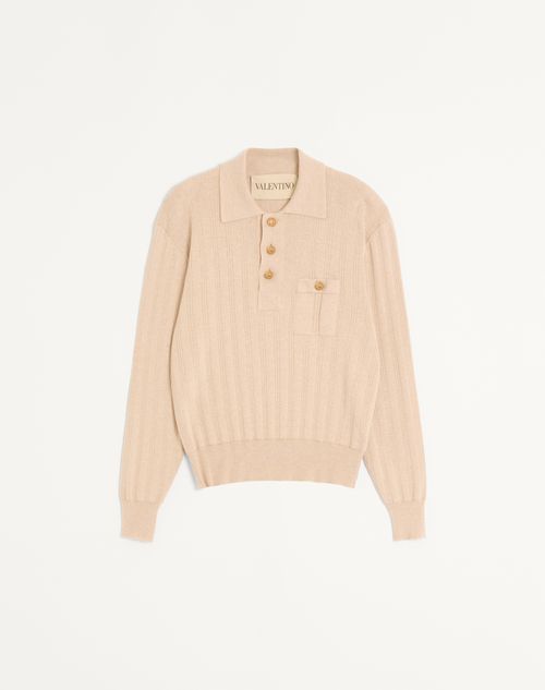 Langærmet ribbet bomuldspoloshirt