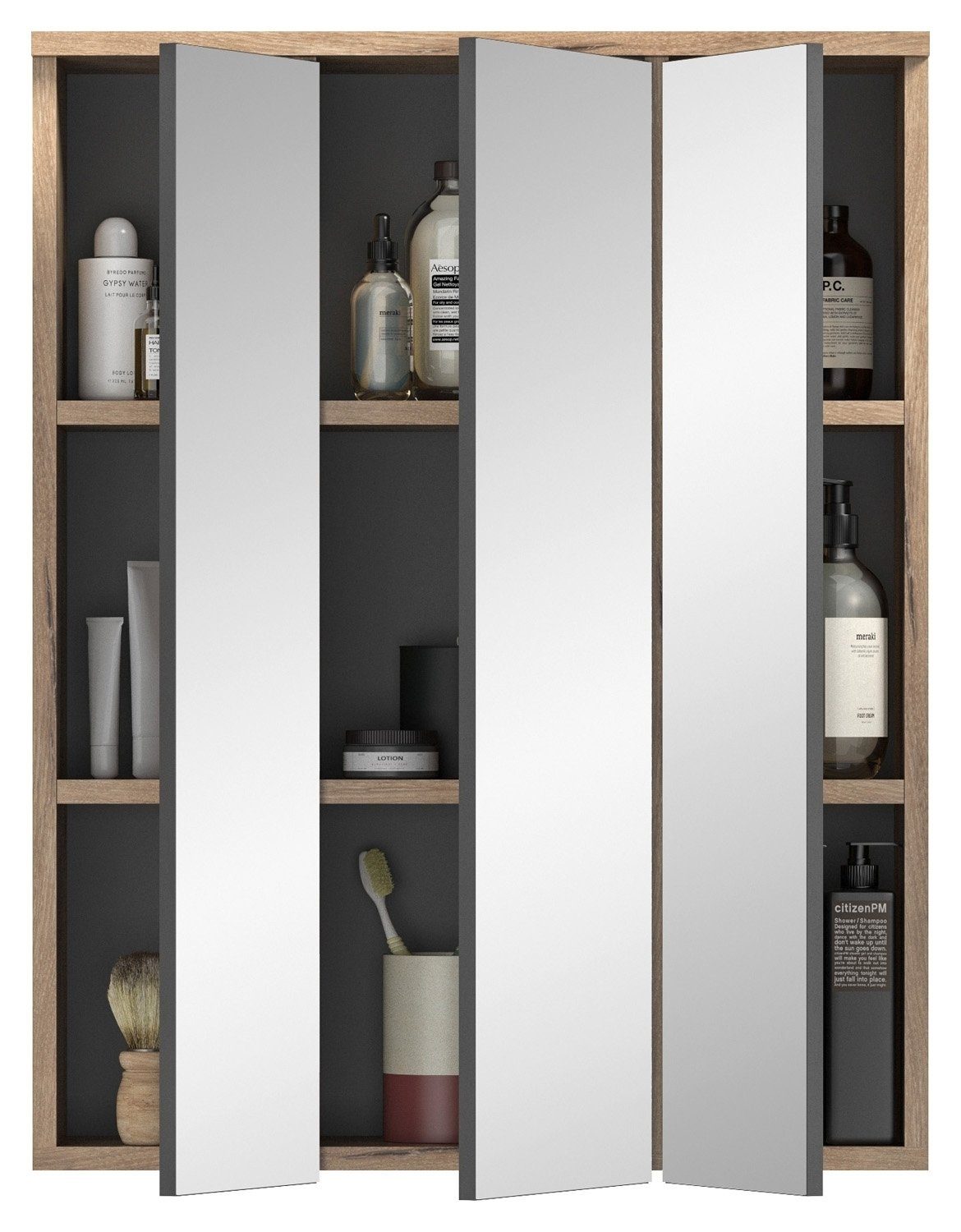 Badezimmerspiegelschrank Spiegelschrank, MARGA, Braun, B 66 cm, T 18 cm