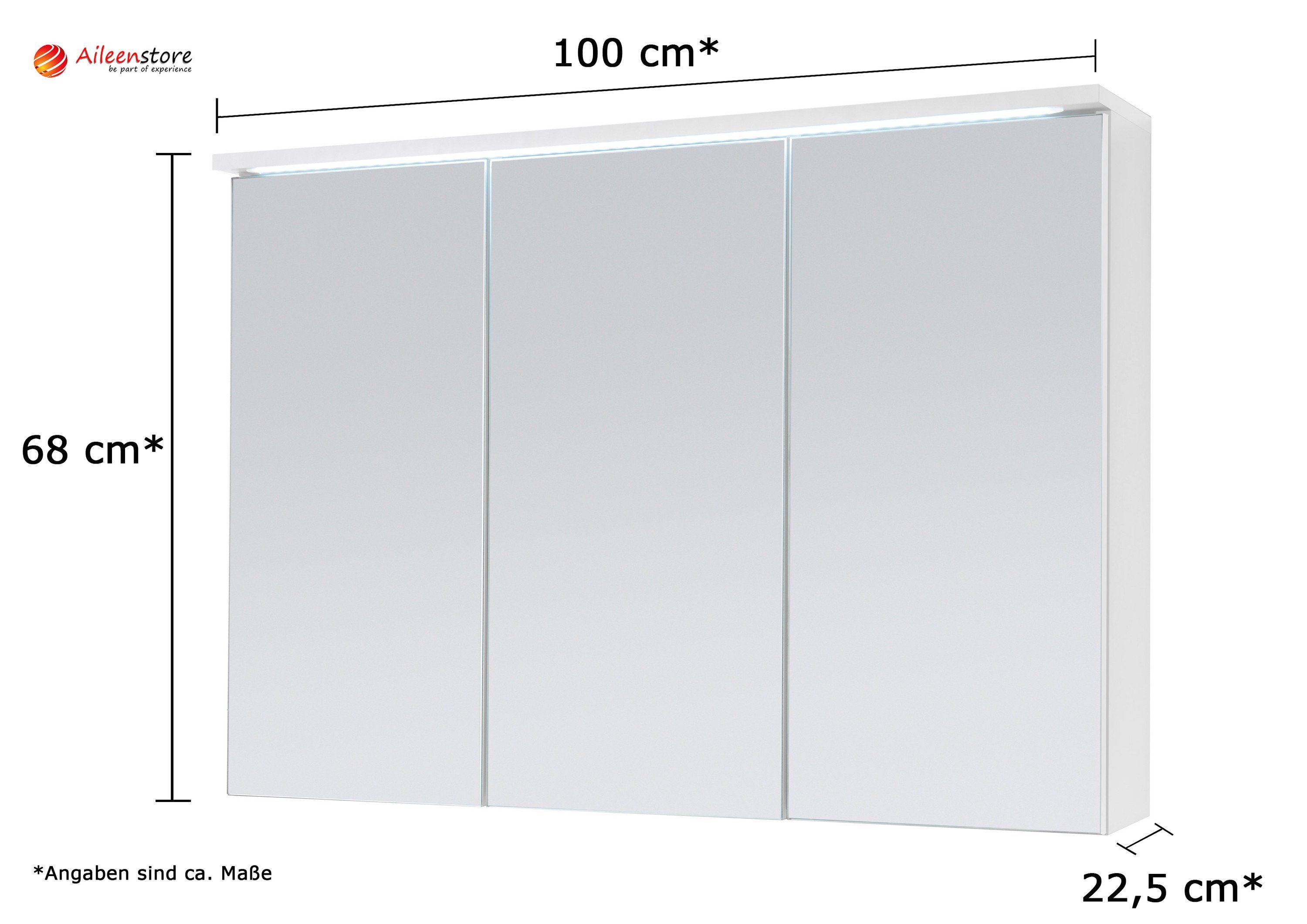 Aileenstore Spiegelschrank DUO Breite 100 cm, Schalter-/Steckdosenbox, LED-Beleuchtung