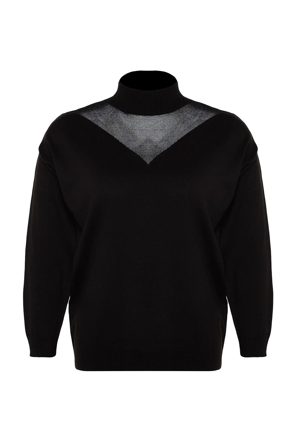 Trendyol Curve  Schwarzer, detaillierter Strickpullover aus Tüll TBBAW24AN00008