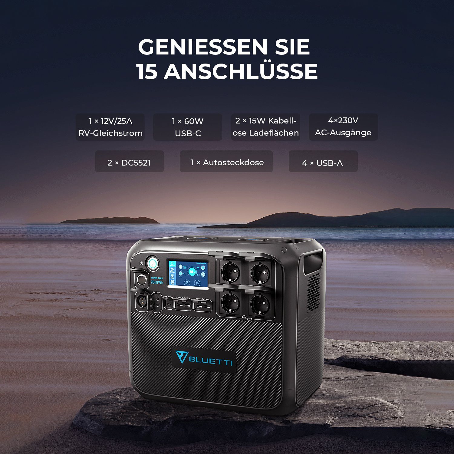 BLUETTI Stromerzeuger AC200MAX Solargenerator, (1-tlg., 4 x Wechselstrom), für Camping, Stromausfall