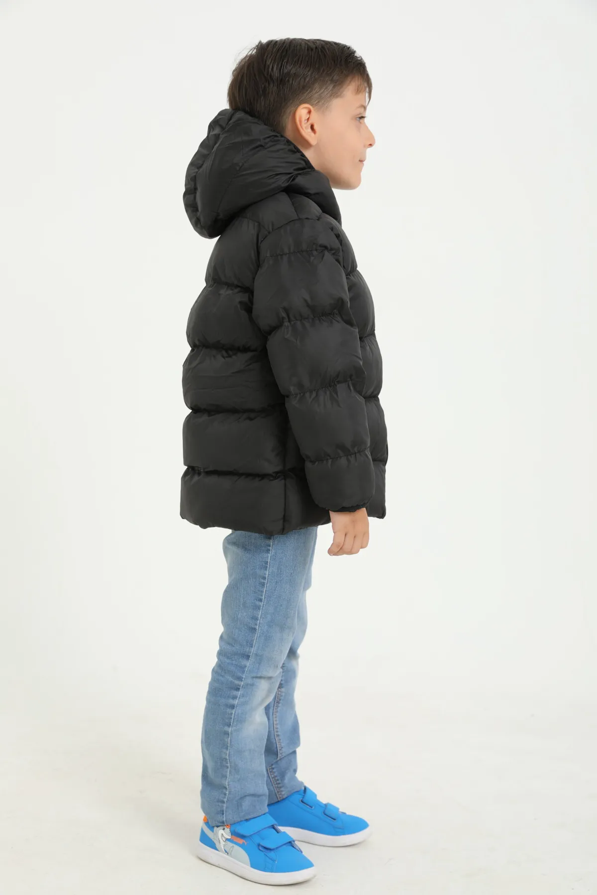 freemen  Schwarzer, wasserdichter, windabweisender Puffer-Wintermantel aus Fleece mit Fellkapuze für Jungen
