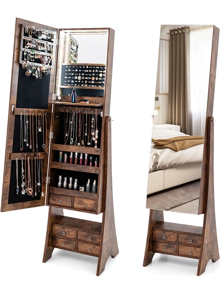 COSTWAY Schmuckschrank mit Beleuchtung in Braun günstig kaufen onesize