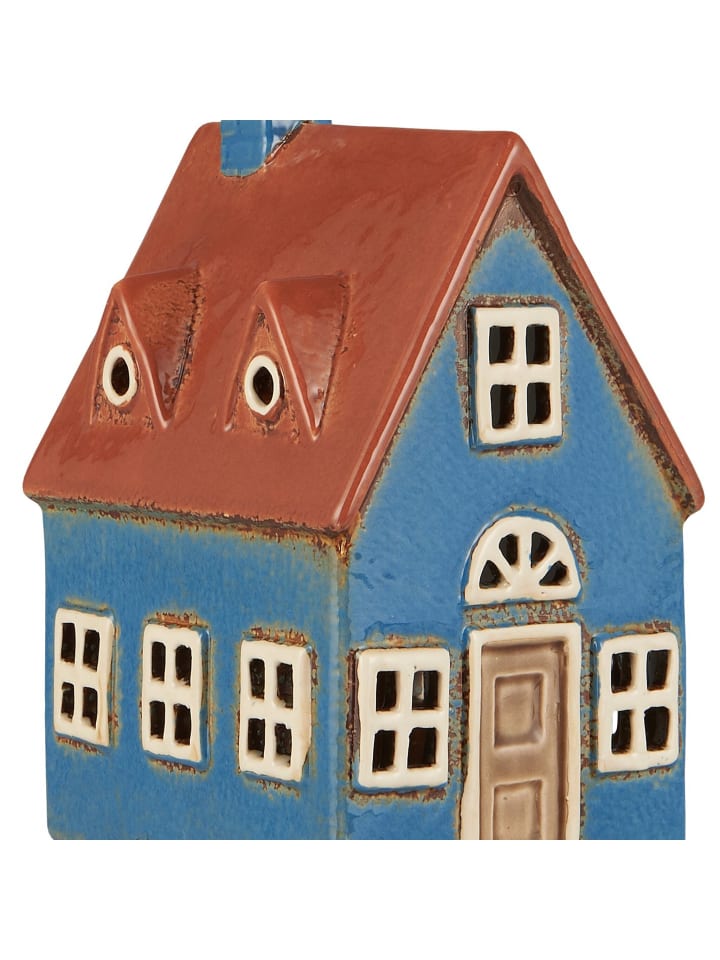 IB Laursen Haus für Teelicht Nyhavn blau mit brauner Tür in blau günstig kaufen onesize