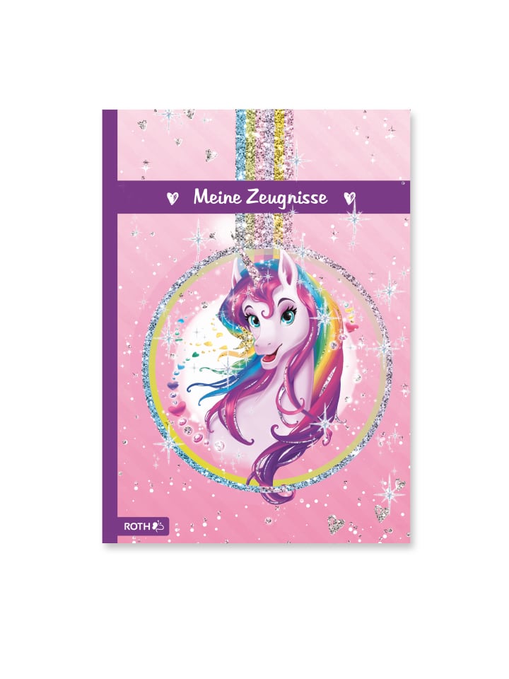 ROTH Zeugnismappe Einhornportrait mit Glitzereffekt in Rosa günstig kaufen onesize