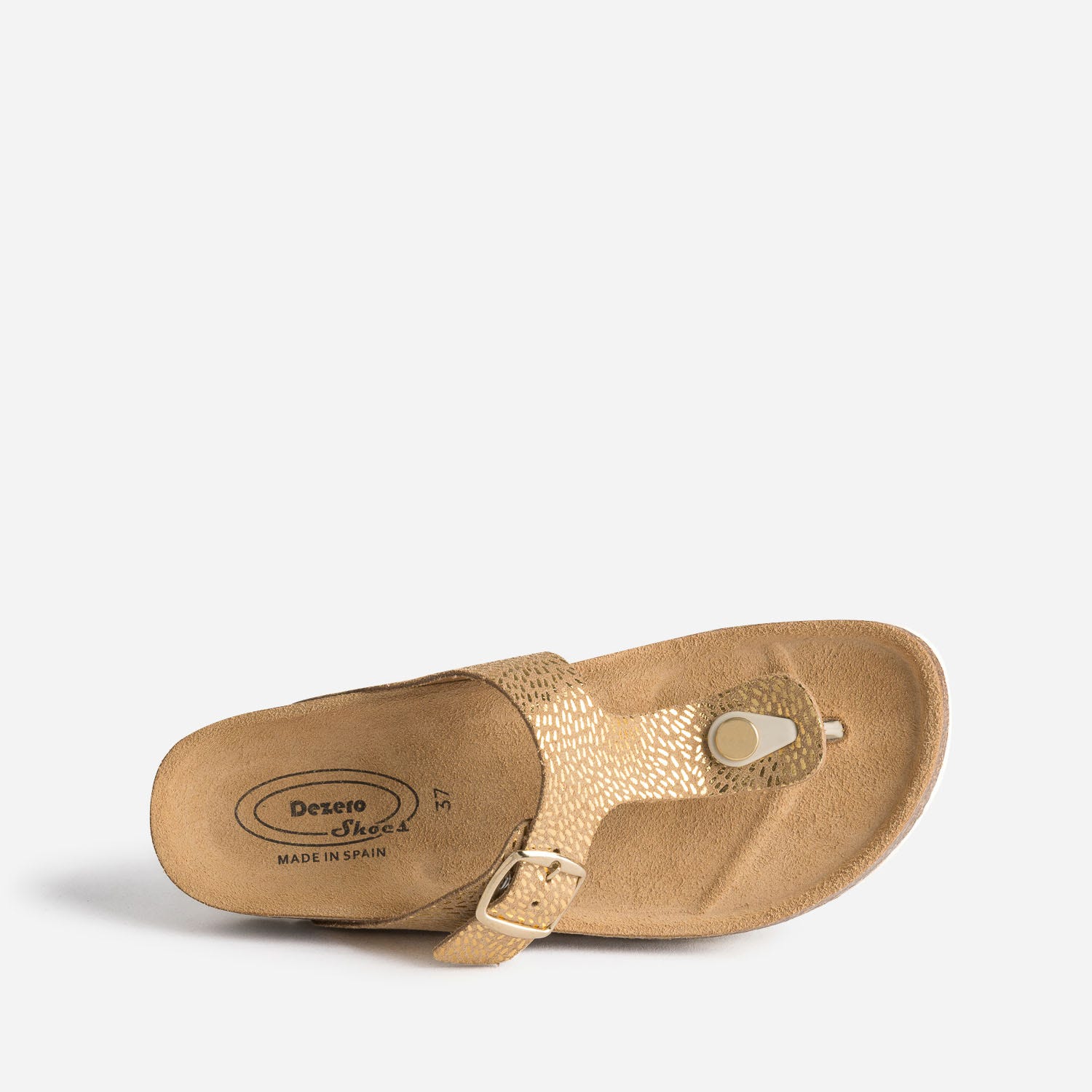Tong anatomique beige en cuir velours détails dorés