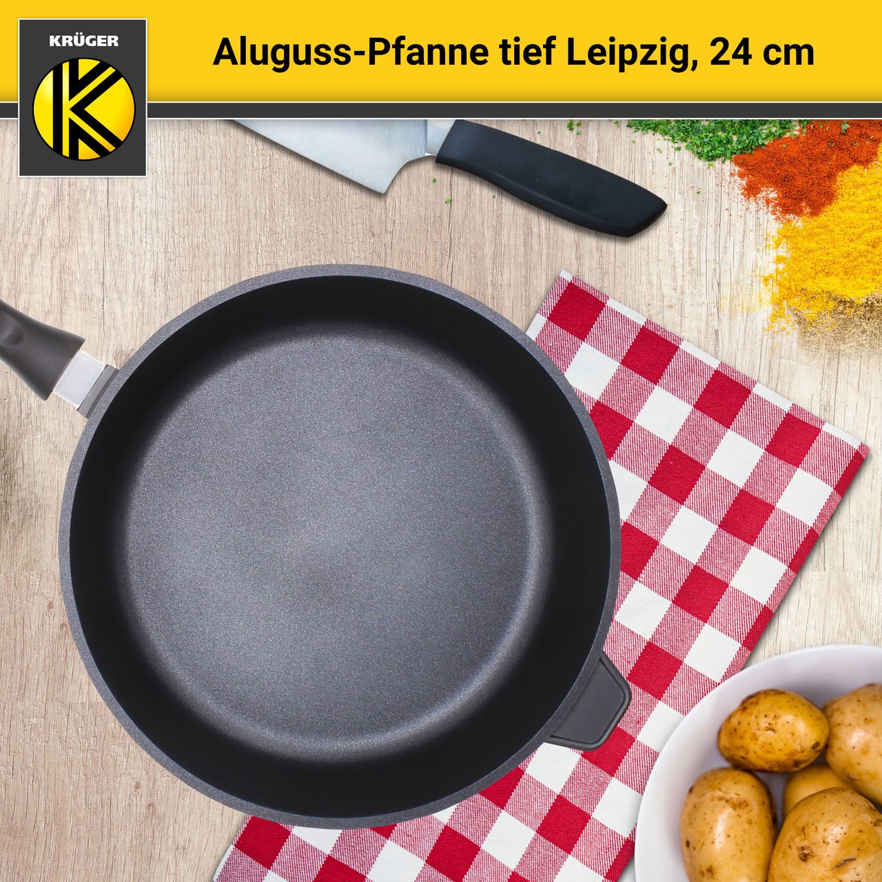 Karl Krüger Aluguss Pfanne LEIPZIG tief, 24 cm