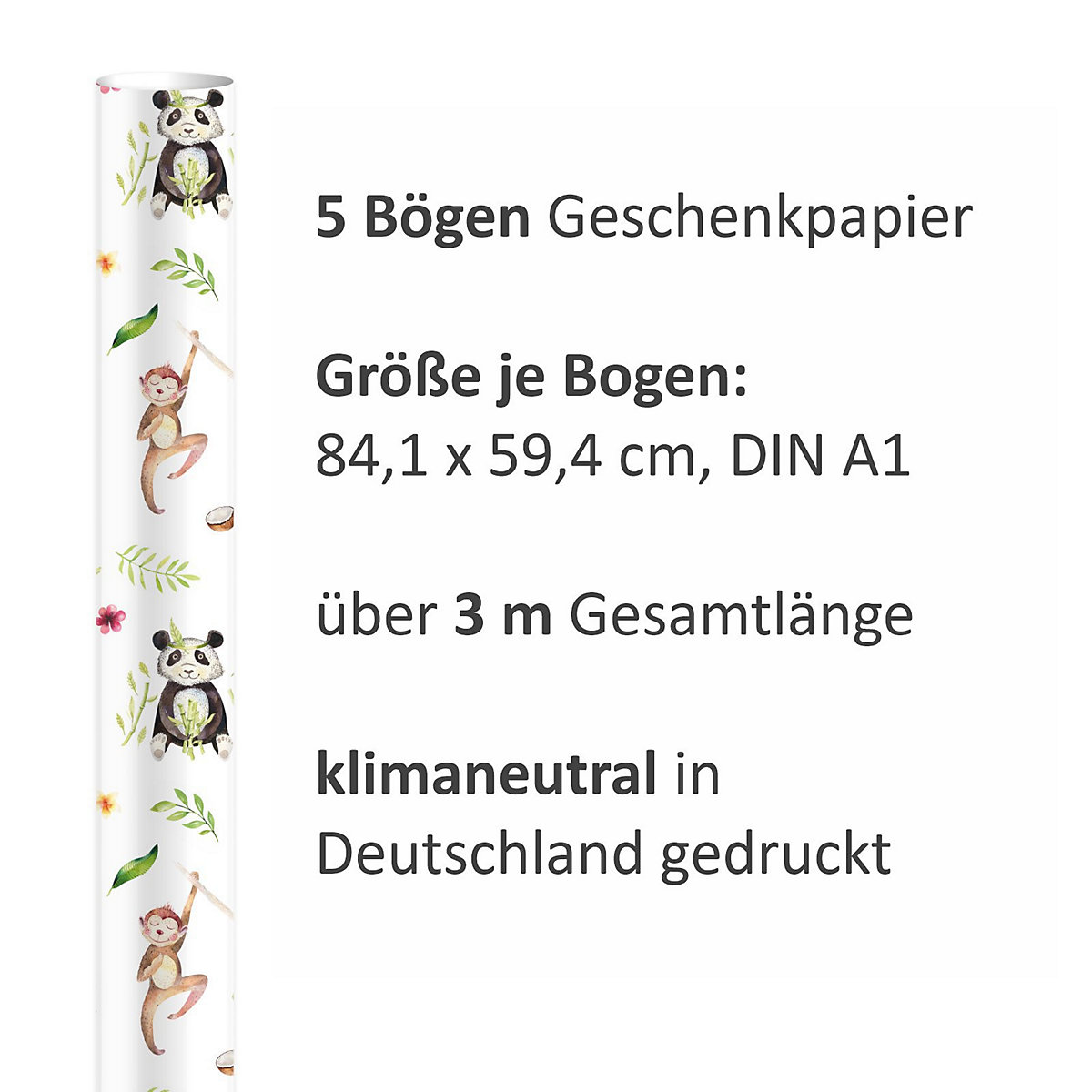 Geschenkpapier 5 Bögen Dschungel Tiere bunt – 1,60€/qm Größe: - 84,1 x 59,4 cm Geschenkpapier