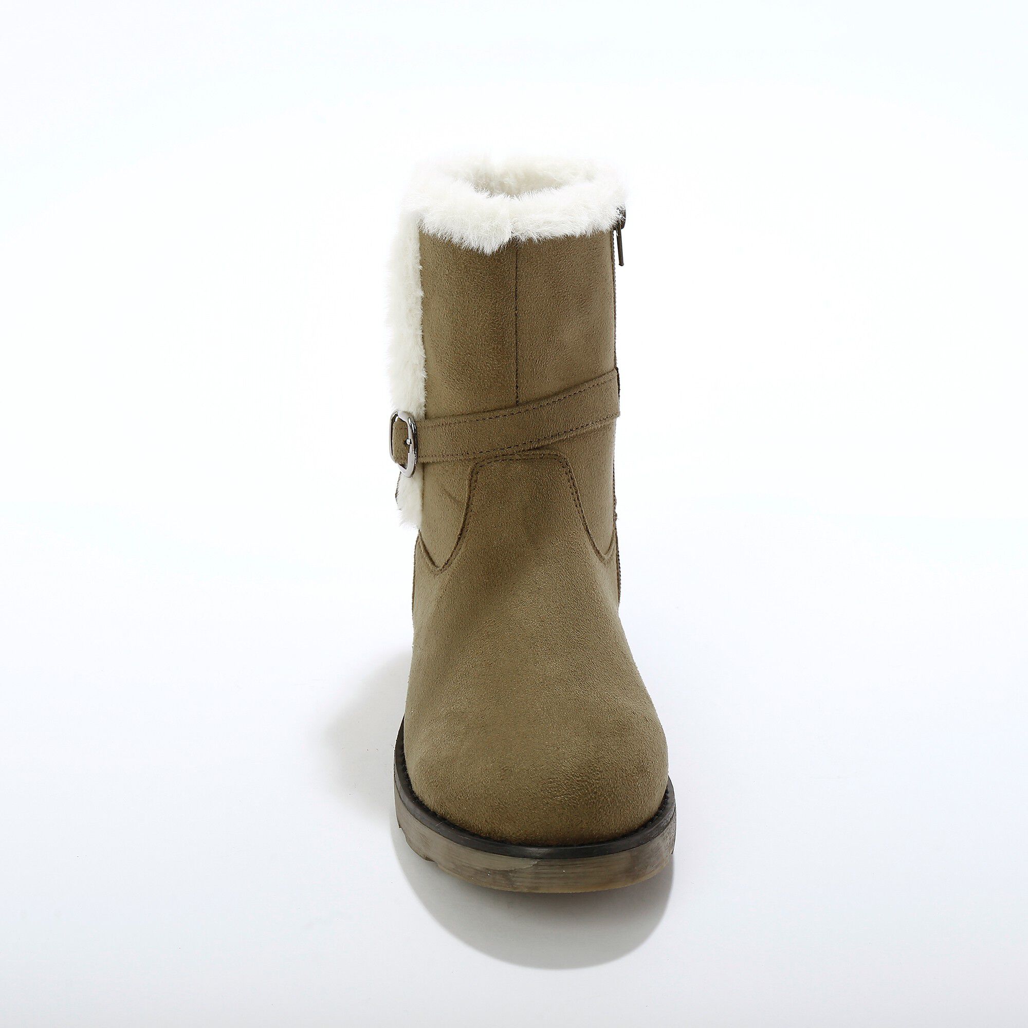 Bottines fourrées zippées à col fausse fourrure et boucle