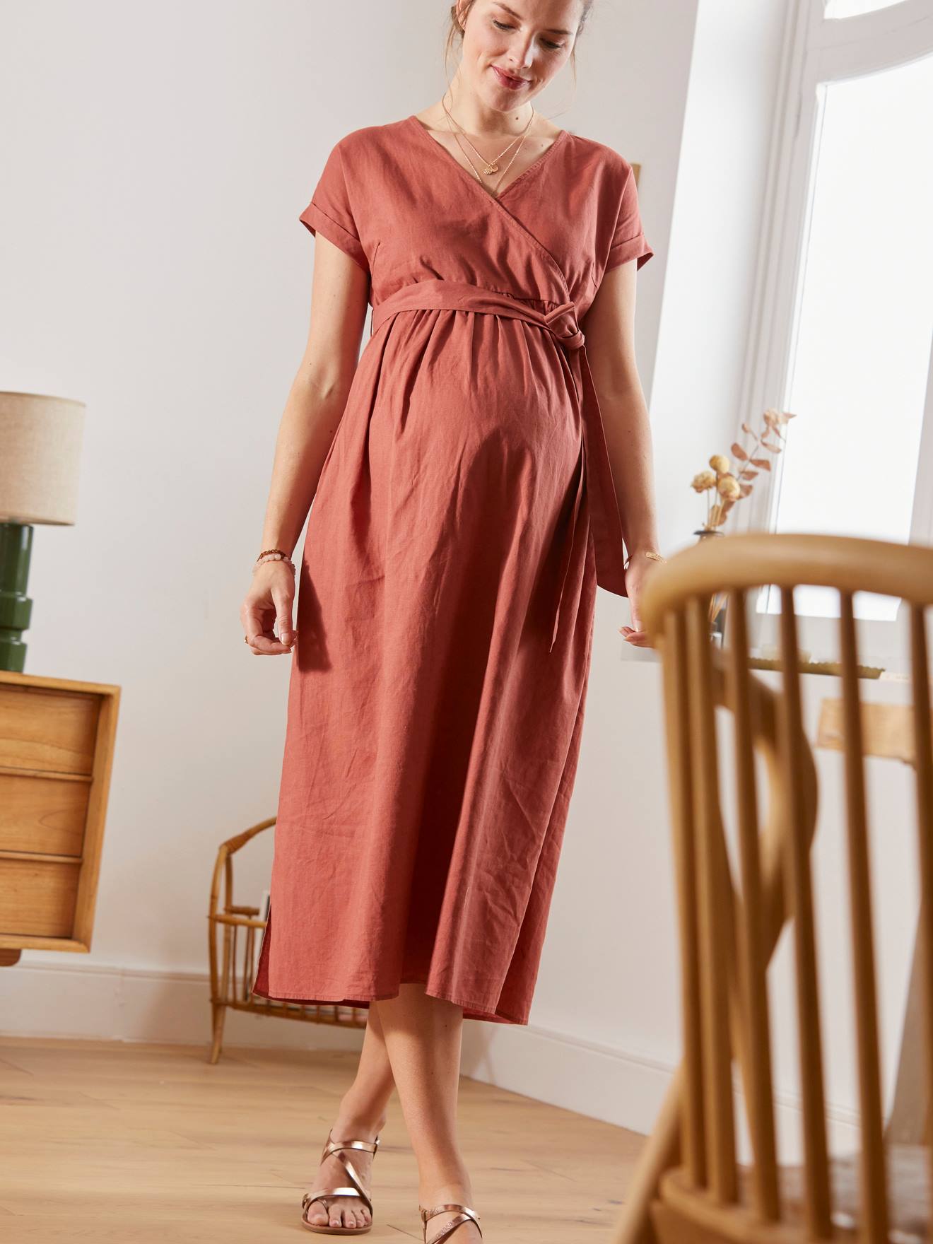 Vertbaudet Maxikleid in Wickelform für Schwangerschaft & Stillzeit - rot
