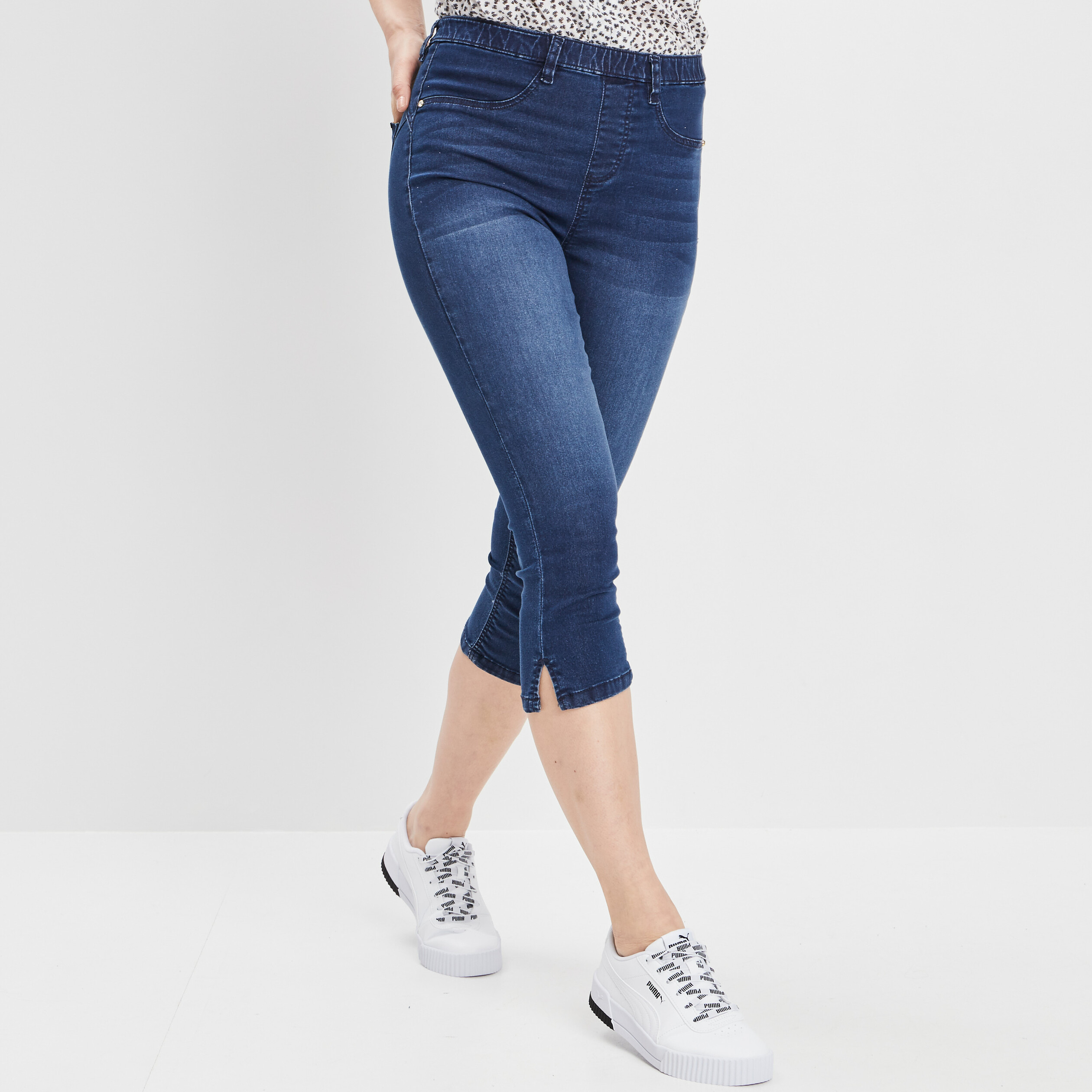 Pantacourt skinny en jean push up denim double stone femme | La Halle