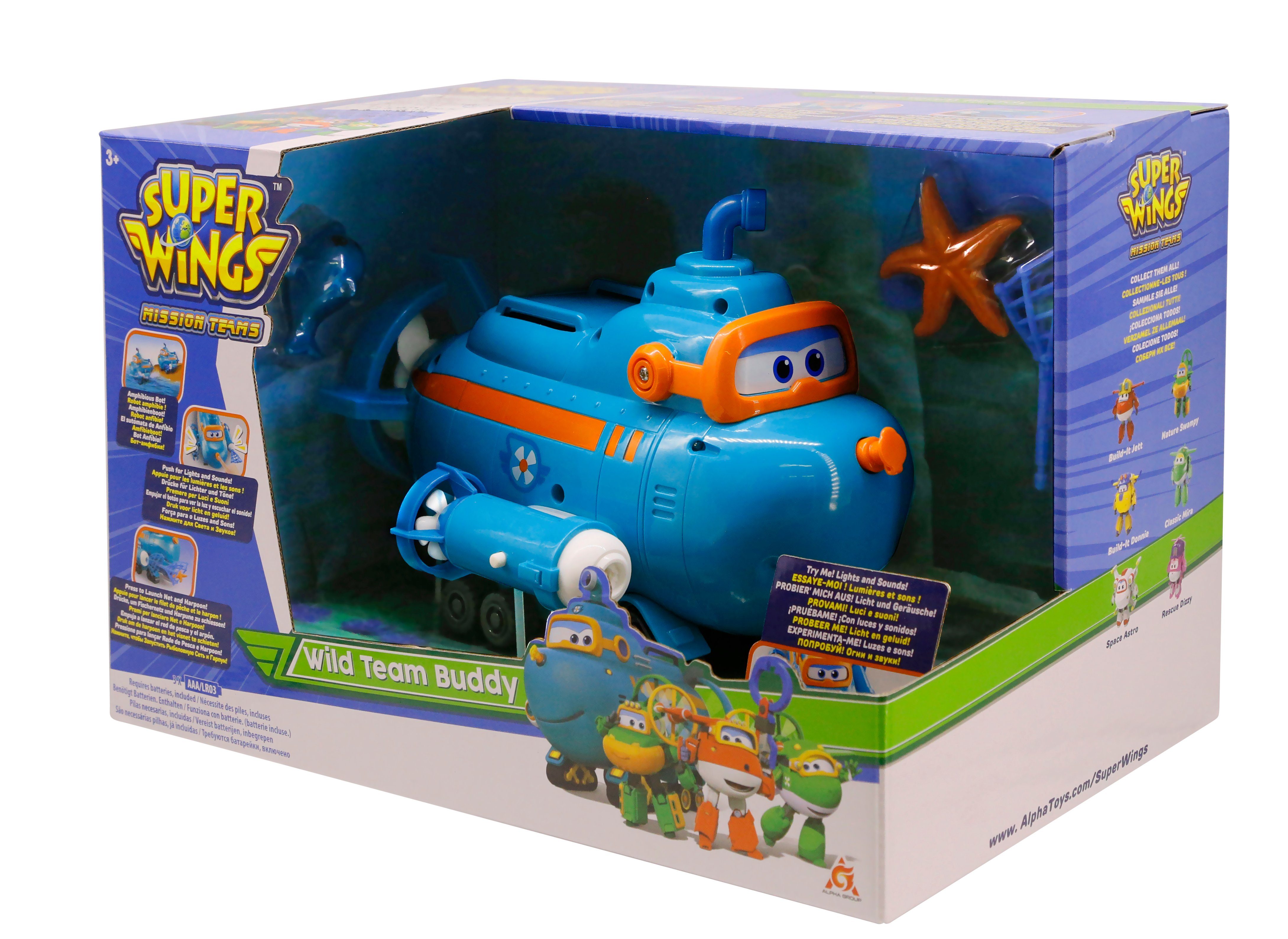 Alpha Group Merchandise-Figur Super Wings EU730809 - Transformations-Fahrzeug Wild Team Buddy, ca. 22 cm große Spiel-Figur für Kinder, verwandelbares Bade- und Wasserspielzeug mit Funktionen, wasserdicht