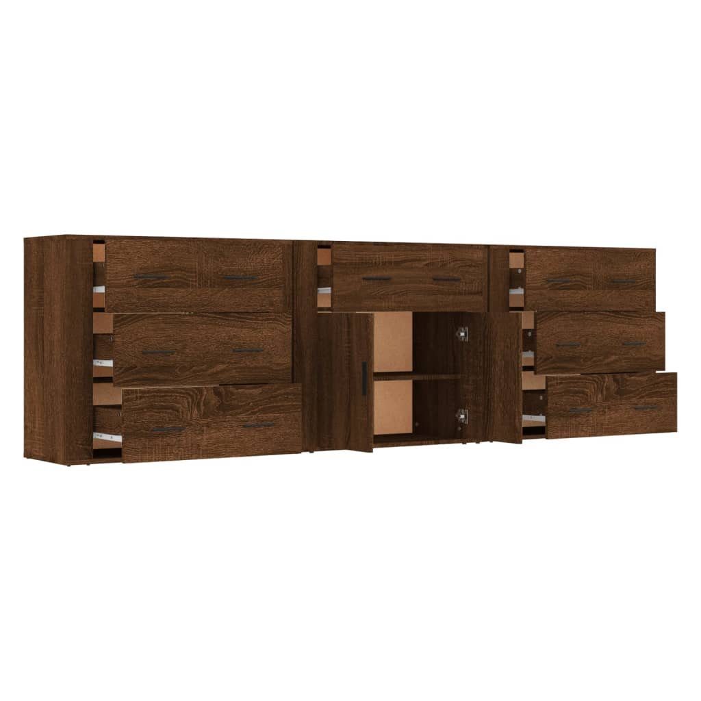 vidaXL Sideboard Sideboards 3 Stk. Braun Eichen-Optik Holzwerkstoff (3 St)