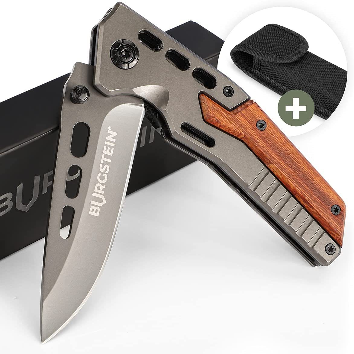 Burgstein Anzucht- und Kräutererde Outdoor Taschenmesser mit Gürteltasche - Klappmesser Carbon, Carbon Carbon
