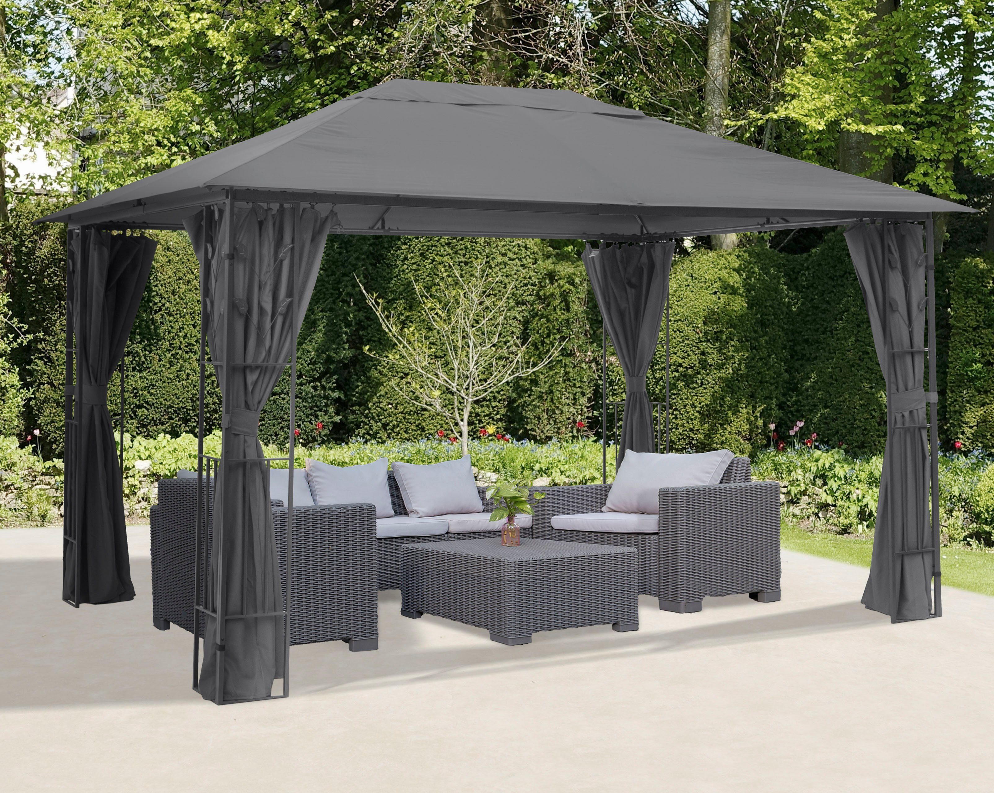 KONIFERA Pavillon Athen, BxT: 300x400 cm, Blätter-Optik, inkl. 4 Seitenteile