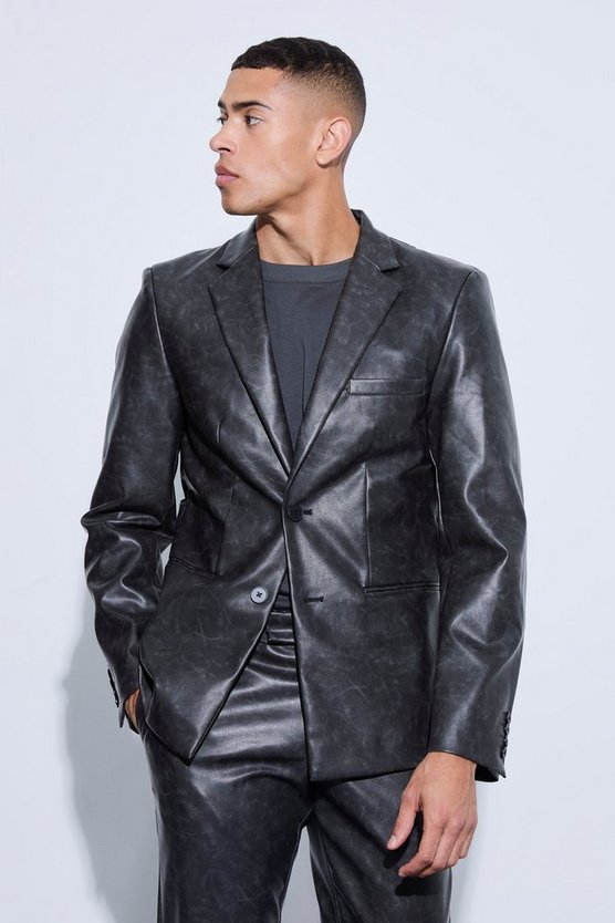 Single Breasted Cut Out Pu Blazer