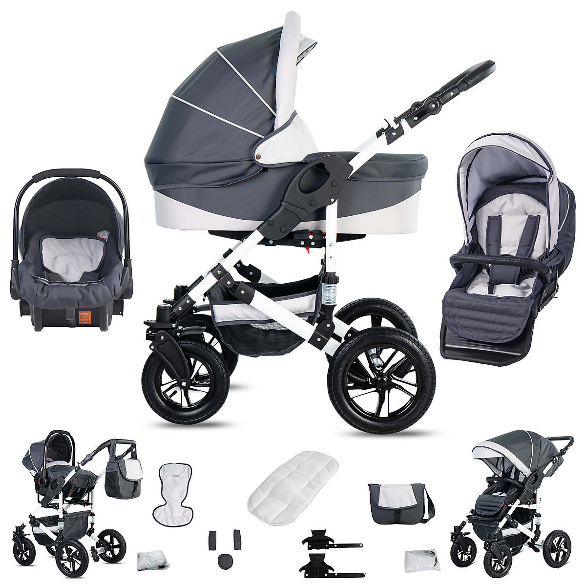 Hamburg | 3 in 1 Kombi Kinderwagen Komplettset | Hartgummireifen Kombikinderwagen