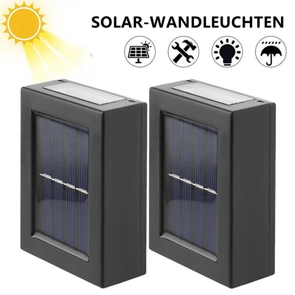 LETGOSPT Außen-Wandleuchte 4 Stück LED Solarleuchte Solarlampe Außen Wandlampen Up Down, LED fest integriert, Warmweiß, Solarleuchten für Außen, Solar LED Wandleuchte Aussen Warmweiß Solarlicht, für Veranda Pfad Garage, Garten Solarleuchte