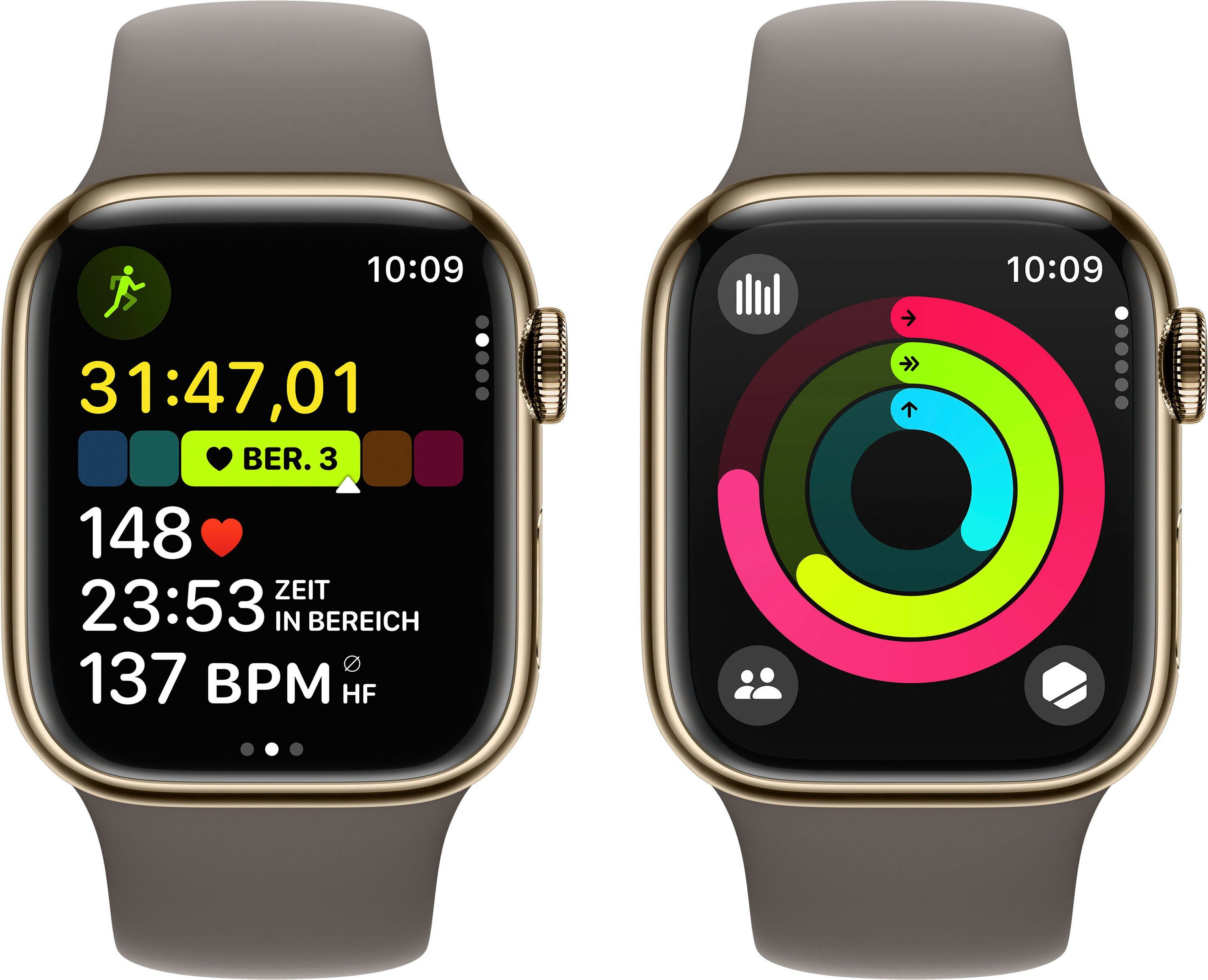 Apple Watch Series 9 GPS + Cellular 41mm Edelstahl Smartwatch (4,1 cm/1,61 Zoll, Watch OS 10), Sport Band