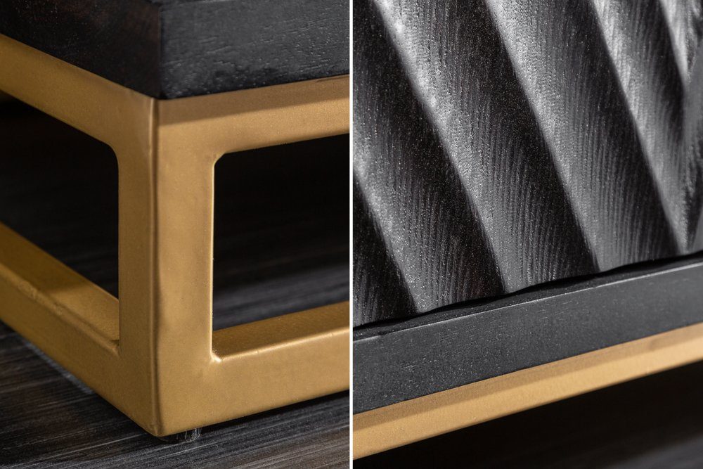 riess-ambiente Barschrank SCORPION 141cm schwarz / gold (Einzelartikel, 1-St) Wohnzimmer · Massivholz · Metall · 3D Schnitzereien