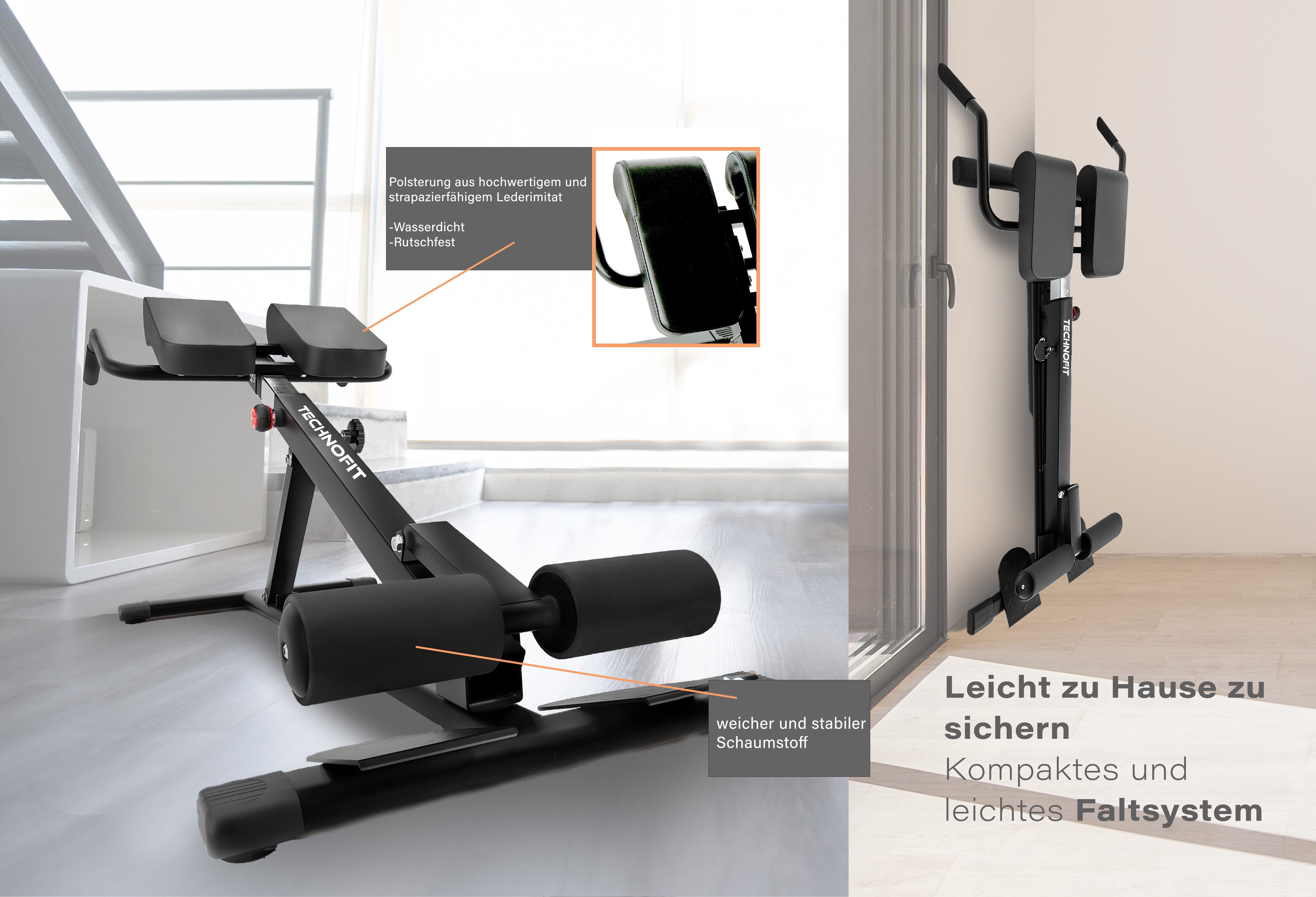 Technofit Rückentrainer Bauch Rückentrainer Krafttraining Zuhause Rückenstrecker ergonomisch, verstellbar Home Gym