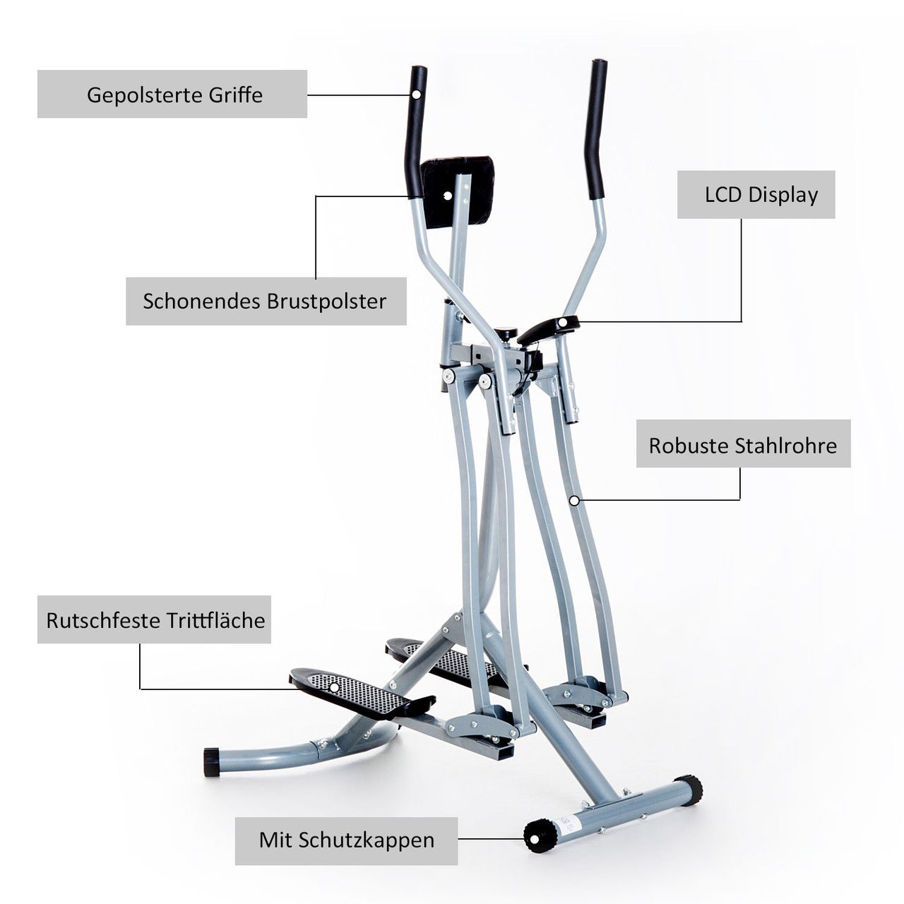 HOMCOM Crosstrainer Ergometer Ellipsen Heimtrainer LCD Display Stahl Grau